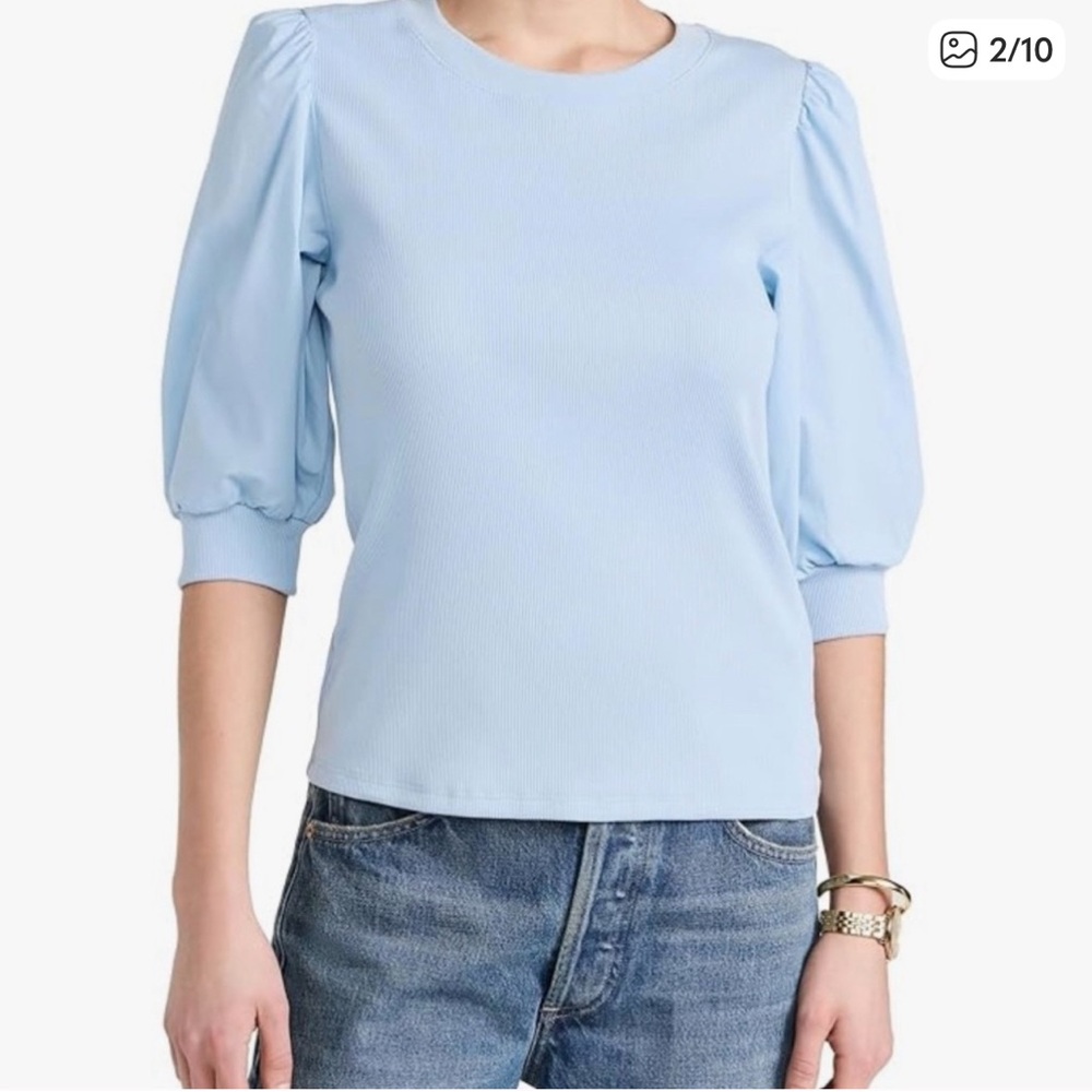 Veronica Beard Light Blue Puff Sleeve Blouse